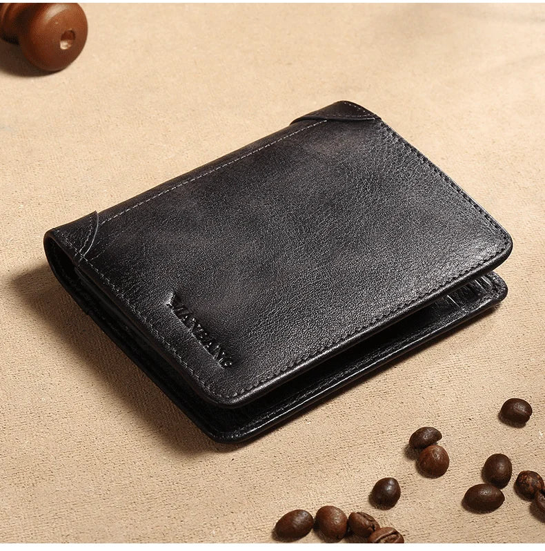 Genuine Aged Leather Trifold Wallet.